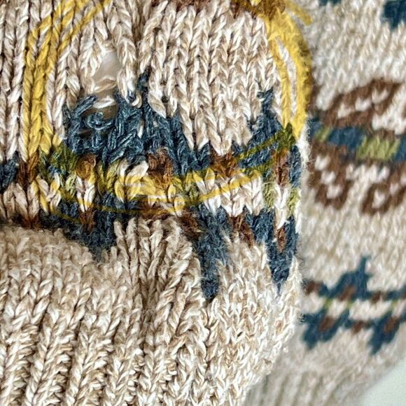 VTG St John's Bay Men's Fair Isle Sweater Pullover Sz L Brown Beige Cotton Blend - Picture 5 of 7